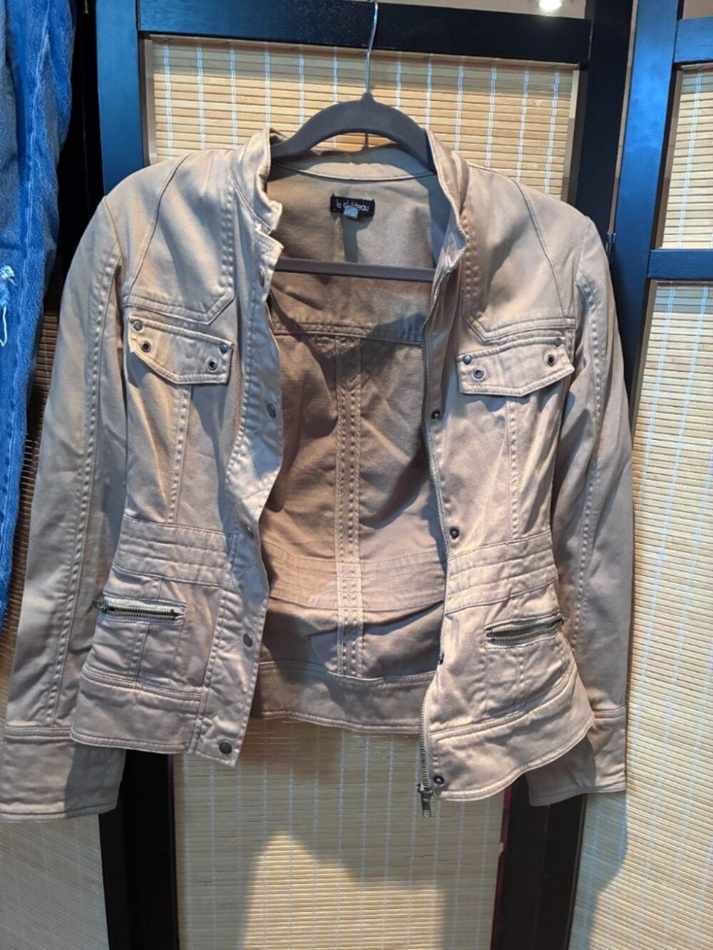Le Chateau Taupe Coated Moto Jacket XS